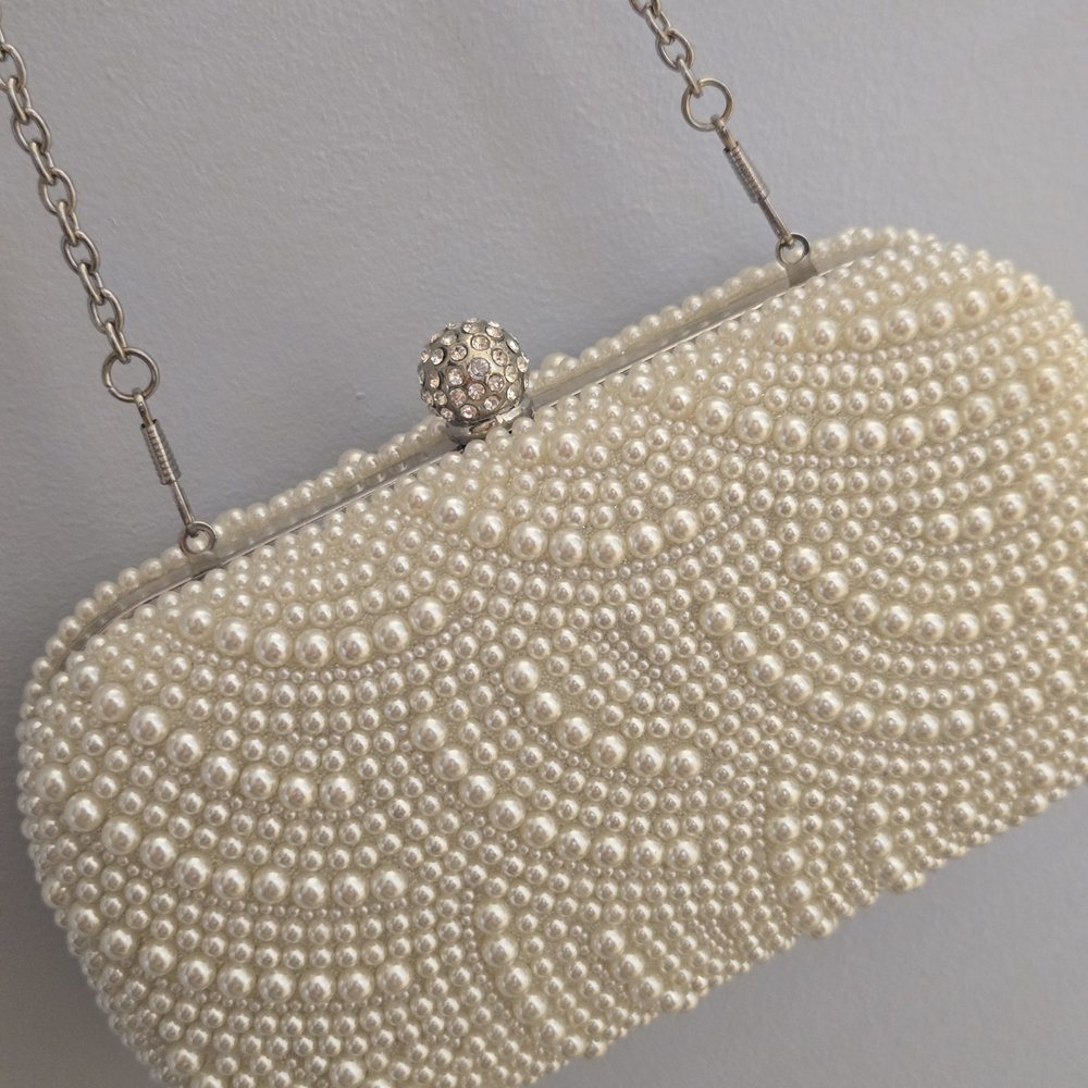 Pearl-Studded Cream Clutch
